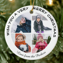 Ornamento De Cerâmica Natal da Colagem de Fotos do Script Verde de Leitu