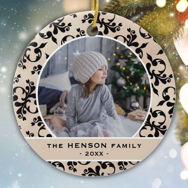 Ornamento De Cerâmica Natal da Família Clássica de Padrões Rococo (Criador carregado)