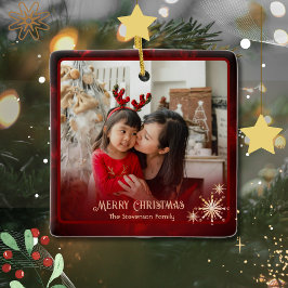 Ornamento De Cerâmica Natal da família de fotos do Red 2 Moderno