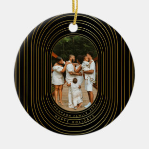 Ornamento De Cerâmica Natal da família de fotos personalizadas Douradas