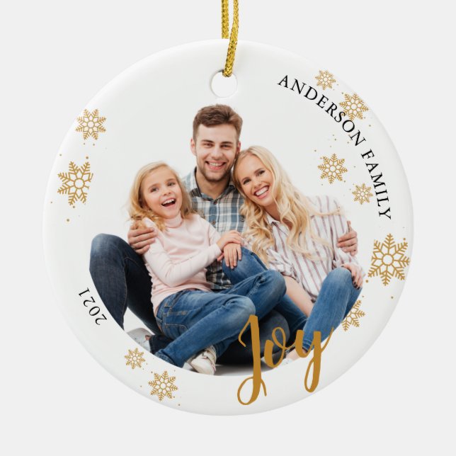 Ornamento De Cerâmica Natal da família Elegant 2 lado personalizada (Frente)