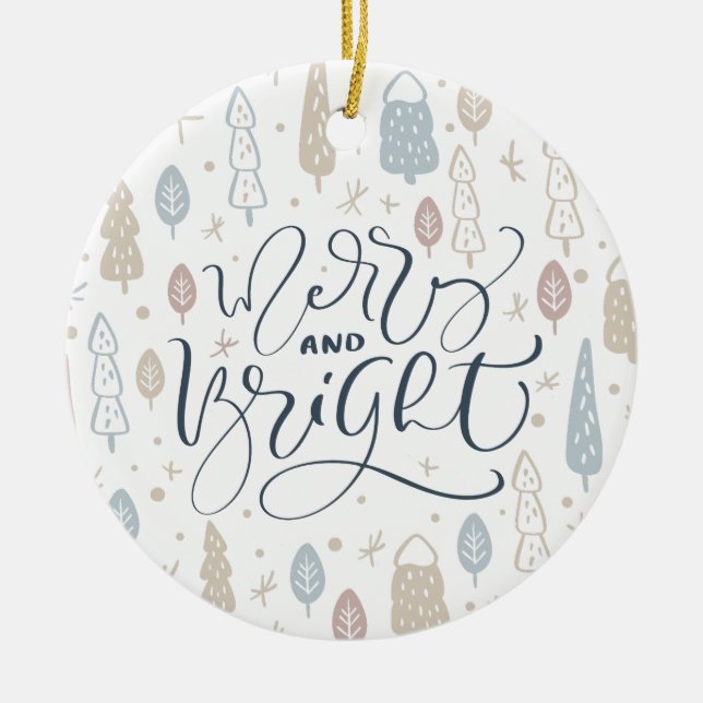 Ornamento De Cerâmica Natal da família nórdica de feliz Natal (Frente)