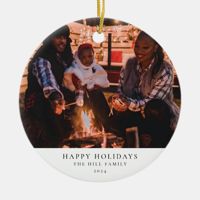 Ornamento De Cerâmica Natal da família simples e elegante (Frente)
