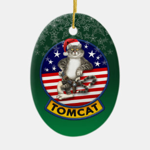 Ornamento De Cerâmica Natal da mascote de Tomcat