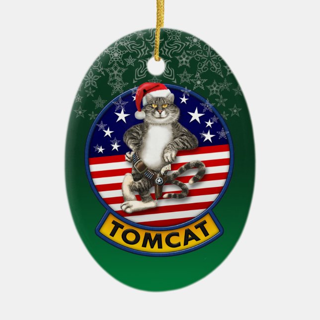 Ornamento De Cerâmica Natal da mascote de Tomcat (Frente)
