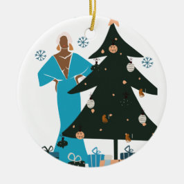 Ornamento De Cerâmica Natal da Mulher Negra Madura