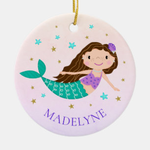 Ornamento De Cerâmica Natal da Sereia Nome Personalizado