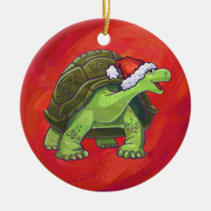 Ornamento De Cerâmica Natal da tartaruga no vermelho