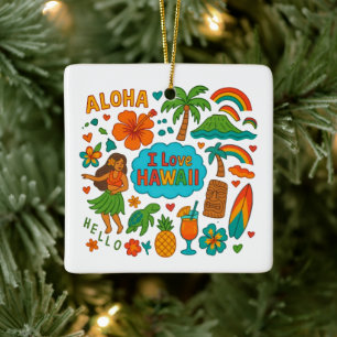 Ornamento De Cerâmica Natal da Viagem Personalizada da Família dos EUA H