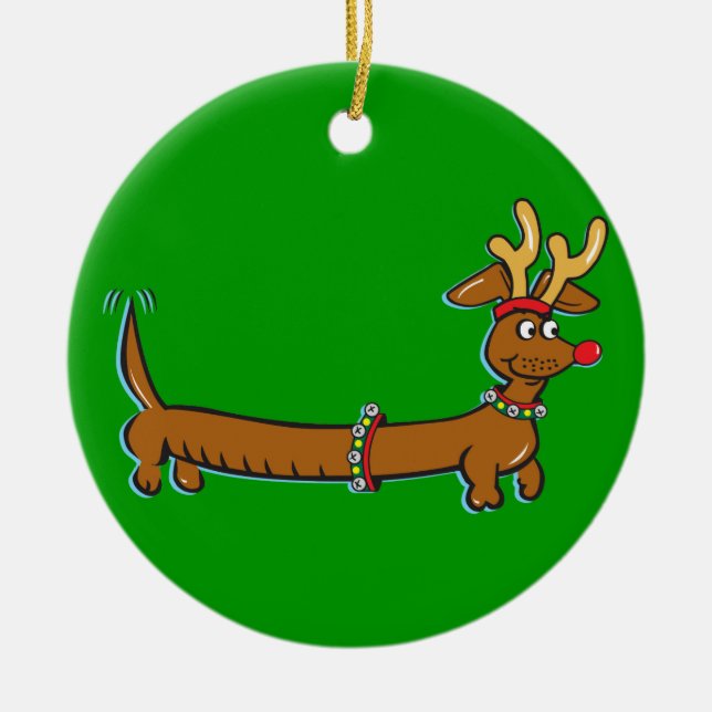 Ornamento De Cerâmica Natal Dachshund (Frente)