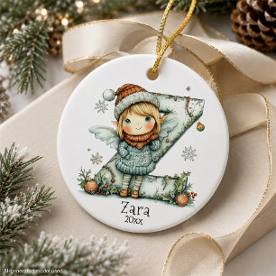 Ornamento De Cerâmica Natal das Fadas Aconchegantes Inicial Personalizad