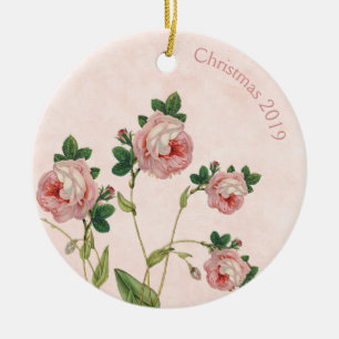 Ornamento De Cerâmica Natal das Rosas Rosa Vintage
