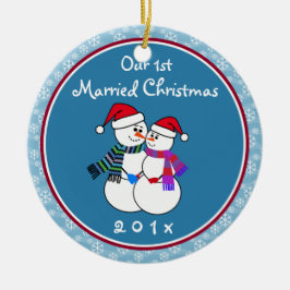 Ornamento De Cerâmica Natal de 1rua Casado Casal de Neve