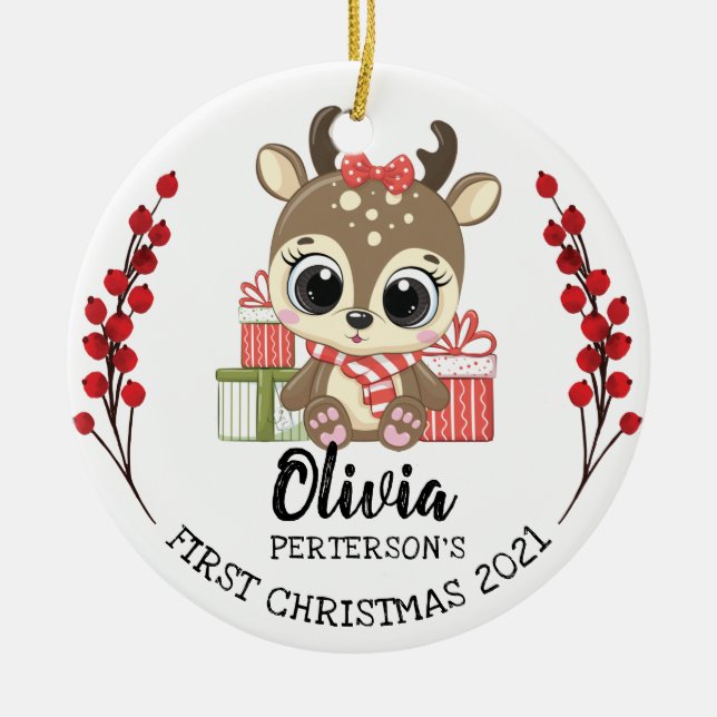 Ornamento De Cerâmica Natal de 1rua do Bebê Moose Whimsical (Frente)