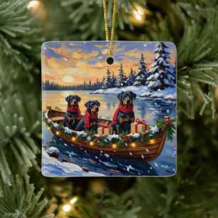 Ornamento De Cerâmica Natal de barco de Rottweiler
