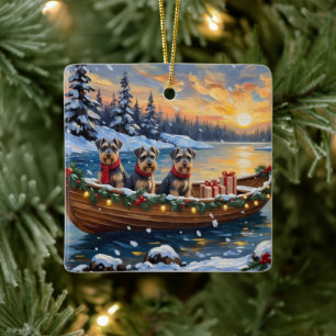 Ornamento De Cerâmica Natal de barco de Schnauzer no Natal