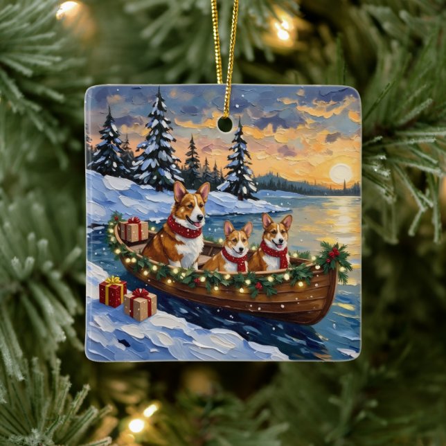 Ornamento De Cerâmica Natal de barco do Corgi (Árvore)