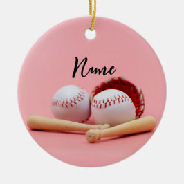 Ornamento De Cerâmica Natal de beisebol com bola em rosa para menina