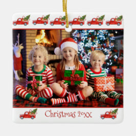 Ornamento De Cerâmica Natal de Caminhão Vermelho com Foto de Crianças de