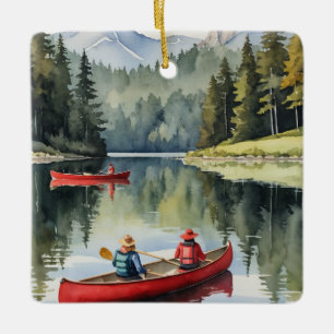 Ornamento De Cerâmica Natal de Camping no Lago das Canoas Vermelhas