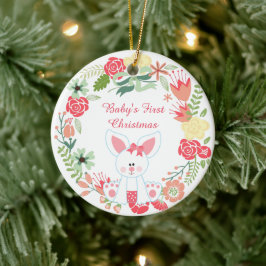 Ornamento De Cerâmica Natal de Coelhinho Personalizado e de Wreath Baby 