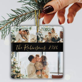 Ornamento De Cerâmica Natal de Colagem de Fotos da Família Minimalista 3