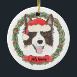 Ornamento De Cerâmica Natal de Collie da Fronteira Personalizada<br><div class="desc">Façam a lista legal este ano com um Enfeites de natal personalizado dos seus doces papais noeis de fronteira! Para os presentes mais doces,  emparelhe-o com um impressão de arte correspondente ou outro item da minha coleção!</div>
