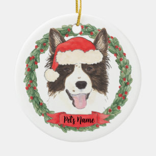 Ornamento De Cerâmica Natal de Collie da Fronteira Personalizada
