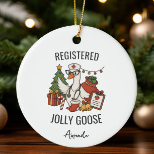 Ornamento De Cerâmica Natal de Enfermeira Personalizada Jolly Goose Regi