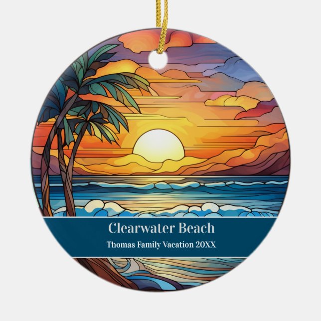 Ornamento De Cerâmica Natal de Férias de Praia da Clearwater (Frente)