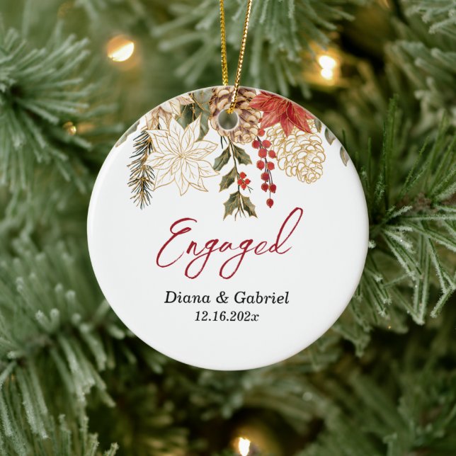 Ornamento De Cerâmica Natal de Flores Vermelhas Envolvidas (Árvore)