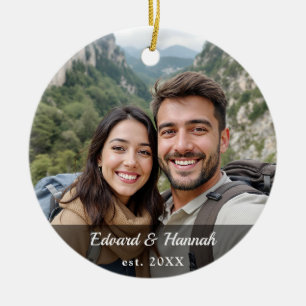 Ornamento De Cerâmica Natal de Foto de Casal Elegante mínimo
