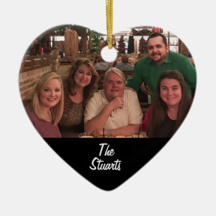 Ornamento De Cerâmica Natal de Foto Simples da Família Preta, de 2 Lados