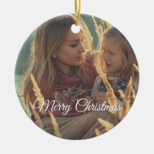 Ornamento De Cerâmica natal de fotos da família de lado personalizado 2