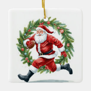 Ornamento De Cerâmica Natal de Futebol com Papai Noel