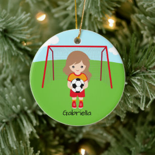Ornamento De Cerâmica Natal De Garota De Futebol De Cabelo Claro