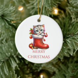 Ornamento De Cerâmica Natal de Gatinho Fofo