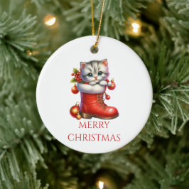 Ornamento De Cerâmica Natal de Gatinho Fofo