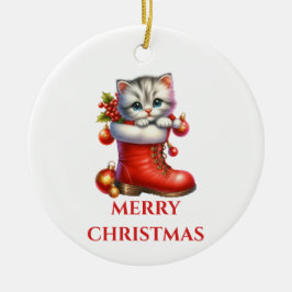 Ornamento De Cerâmica Natal de Gatinho Fofo 