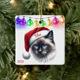 Ornamento De Cerâmica Natal de Gato de Cabelo Longo