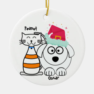 Ornamento De Cerâmica Natal de Gato e Cachorro Personalizado