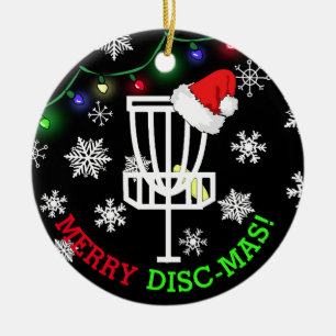 Ornamento De Cerâmica Natal de Golf de Disco Engraçado com feliz Mas