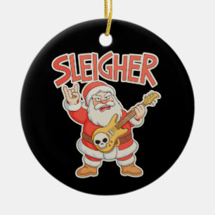 Ornamento De Cerâmica Natal de Guitarra Metal de Santa Sleigher Hail Xma
