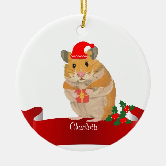 Ornamento De Cerâmica Natal de Hamster ouro (Frente)