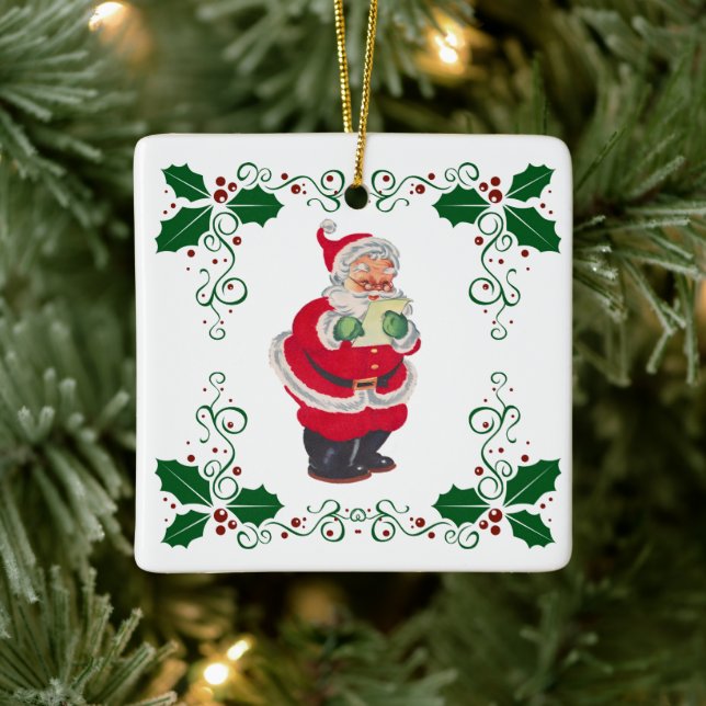 Ornamento De Cerâmica Natal de Holly Holiday e papais noeis (Árvore)