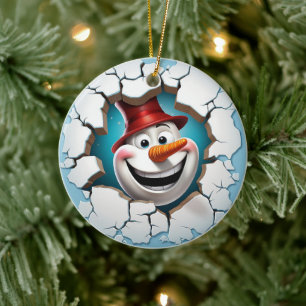 Ornamento De Cerâmica Natal de Jolly Snowman 3D