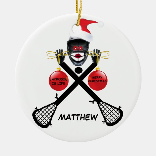 Ornamento De Cerâmica Natal de Lacrosse Personalizado (Frente)