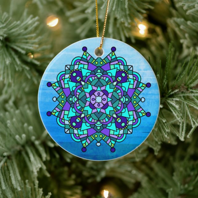 Ornamento De Cerâmica Natal de Mandala Azul e Roxo (Árvore)