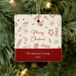 Ornamento De Cerâmica Natal de Mão Vermelha Whimsical Drawn