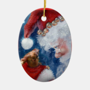 Ornamento De Cerâmica Natal de Orangutan com Papais noeis